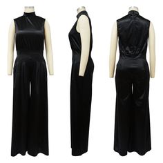 Tavimart Echoine Sleeveless Turtleneck Wide Leg Jumpsuit Slim Sexy Elegant Silk Rompers Office OL Women One Piece Suit Overalls Clothing Mint Green Prom Dress, Silk Romper, Vintage Trousers, Custom Made Clothing, Sleeveless Turtleneck, Green Prom Dress, Applique Dress, One Piece Suit, One Piece For Women