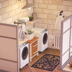 an artist's rendering of a laundry room with washer and dryer