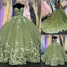 Top Seller for Green Quinceanera Dresses Princess Ball Gown 3D Flowers Party Sweet 16 Dresses, Women's Dresses Green Quinceanera, Green Quinceanera Dresses, Green Ball Gown, Quinceanera Themes Dresses, Quinceñera Dresses, Sweet 16 Dress, Tulle Balls, Quinceanera Ideas, Pretty Quinceanera Dresses