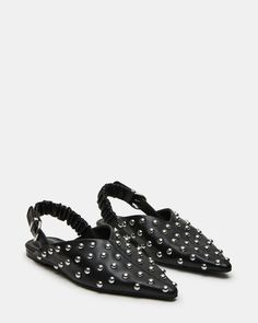 ZELLA Black Studs Pointed Toe Slingback | Women's Flats – Steve Madden Steve Madden Ballet Flats, Studded Ballet Flats, Black Studs, Studded Flats, Black Stud, Women's Flats, 5 Inch Heels, Shoe Obsession, Dress With Sneakers