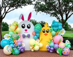 an easter scene with balloons and bunnies