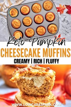 These Keto Pumpkin Cream Cheese Muffins are the ultimate fall treat! Soft, fluffy, and bursting with warm pumpkin spice flavors, they’re perfect for cozy mornings or as a sweet snack. Each muffin features a rich, creamy cheesecake center that adds a luxurious texture and flavor, making them feel like an indulgent dessert. These low-carb, sugar-free pumpkin muffins are quick to make and pair perfectly with your favorite cup of coffee or tea! Low Carb Pumpkin Cream Cheese Muffins, Pumpkin Recipes Keto Low Carb, Healthy Recipes With Pumpkin Puree, Keto Pumpkin Desserts, Keto Pumpkin Cream Cheese Muffins, Pumpkin Walnut Muffins, Sugar Free Pumpkin Muffins, Keto Pumpkin Cream Cheese, Fodmap Sweets