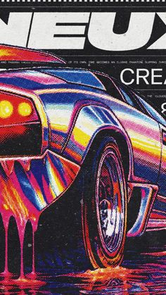 a magazine cover with an image of a car painted in neon colors and the words neuvx on it