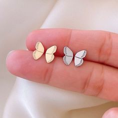 Butterfly Wing Earrings, Sterling Silver Half Butterfly Stud Earrings, Gold Plated Double Pierced Earrings, Butterfly Cartilage Earrings - Etsy Spain Dainty Butterfly Nickel-free Earrings, Dainty Nickel-free Butterfly Earrings, Minimalist Butterfly Earrings For Everyday, Minimalist Butterfly Earrings For Everyday Wear, Silver Dainty Butterfly Earrings, Rose Gold Hypoallergenic Butterfly Earrings, Dainty Silver Butterfly Earrings, White Dainty Butterfly Earrings, Dainty White Butterfly Earrings