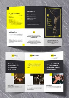 two fold brochure with yellow and black accents