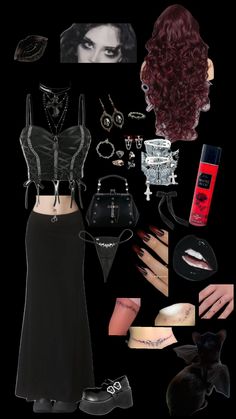 Goth fit with tattoos Goth Fits, Harajuku Goth, Earthy Outfits, Beaded Handbag, Grunge Goth, Mall Goth, Black Outfit, Fitness Inspo, Harajuku