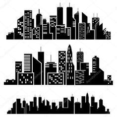 black and white city silhouettes