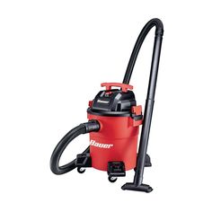 a red and black vacuum cleaner on a white background