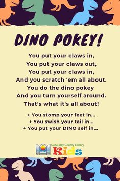 a card with an image of dinosaurs and the words dino pokey