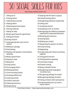 the 50 social skills for kids to use on their own school day, with text overlay