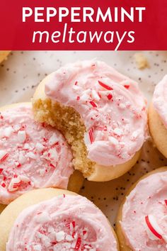 peppermint meltaways with white frosting and sprinkles on top