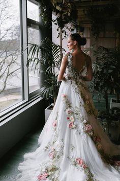 Wedding Dress From Inga Ezergale Design Rose Collection - Etsy Elegant Gown With Floral Applique For Debutante Ball, Elegant Floral Applique Gown For Debutante Ball, Wedding Gown With Floral Applique And Fitted Bodice, Elegant Floral Applique Wedding Gown, Elegant Wedding Dress With Floral Applique, Fitted Wedding Dress With Rose Detail, Elegant Wedding Dress With Fitted Bodice For Garden Party, Elegant Wedding Dress With Rose Detail, Floral Wedding Dresses