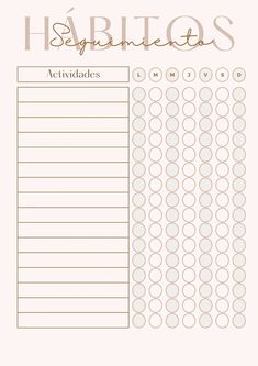 a printable planner with spanish words and numbers on the top, in gold foil