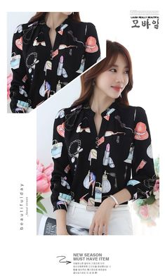 FREE SHIPPING Women Floral Chiffon Blouse Work Office JKP116 Black V-neck Printed Blouse, Printed V-neck Tops, Black Stretch Printed Blouse, Stretch Black Printed Blouse, Comfortable Blouses, Floral Chiffon Blouse, Awesome Blouse, Blouse Work, Women Sleeve