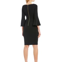 From Calvin Klein, This Dress Features: New With Tags Black Sheath Silhouette Boat Neckline 3/4 Bell Sleeves Back Zip Closure Polyester/Spandex Dry Clean Calvin Klein Black Long Sleeve Dress, Simple Elegant Dress, Black Fitted Dress, Soft Pink Dress, Black Bell Sleeve Dress, Casual Wear Dress, Army Fashion, Business Casual Dresses, Black Sleeveless Dress