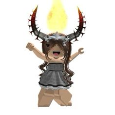 a girl with horns on her head is standing in front of a white background and has an orange flame coming out of her hair