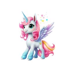 a pink and blue pony with wings on it's back legs is standing in front of a white background