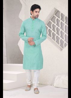 LIGHT GREEN COTTON READYMADE KURTA SET Velvet Designer Suits, Cotton Kurta For Men, Casual Cocktail Attire, Kurta Casual, Kurta Pajama For Men, Pajama For Men, Cocktail Attire Men, Boys Kurta Design, Kurta Pajama Men