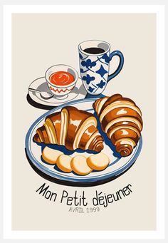 a plate with croissants and coffee on it