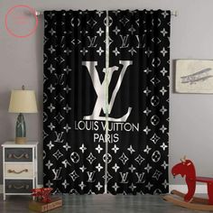 the louis vuitton paris logo is printed on black and white curtains with silver stars