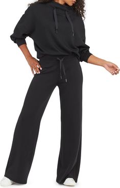 SPANX® AirEssentials Wide Leg Pants | Nordstrom Flight Outfit, Wide Leg Leggings, Travel Outfit Plane, Outfit Inso, Knit Structure, Lightweight Pants, Athleisure Outfits, Fleece Pants, Pants Outfit