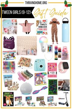 a collage of different items and text that reads teen girls's guide, best gifts