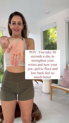 a woman pointing at the camera with her hand in front of her face, and an ad on it that says pov you take 30 seconds a day to stop