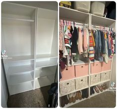 the closet is full of clothes and shoes for children to use in their home or office