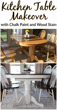 the kitchen table makeover with chalk paint and wood stain