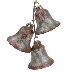 three metal bells hanging from a rope