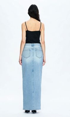 Elevate your style with the Lauren Mid Rise Slit Maxi Denim Skirt. Made with high quality denim, this midi skirt offers a comfortable and flattering fit. The slit feature adds a touch of edginess to the classic design. Perfect for any occasion, this skirt is a must-have for your wardrobe. Transform your wardrobe with our Lauren Mid Rise Slit Maxi Denim Skirt! A must-have for any fashionista, this statement piece is perfect for creating a versatile and stylish look. The sleek mid-rise design and Maxi Denim Skirt, Denim Maxi Skirt, Denim Accessories, Dress Jewelry, Caicos Islands, Turks And Caicos Islands, Caribbean Netherlands, Trinidad And Tobago, Brunei