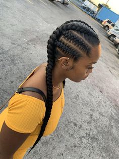 Two Feeder Braids Hairstyles, Corn Row Braids With Extensions, Large Feed In Braids Hairstyles, Feed In Pigtail Braids, Two Braids Extensions, Easy Braiding Styles For Black Women, 4 Cornrows Braids For Black Women, Large Feed In Braids Cornrows, Boho Ponytail Braid