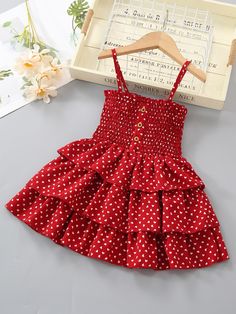 Burgundy Boho  Sleeveless Polyester Polka Dot Cami  Non-Stretch Summer Toddler Girls Clothing Abaya Gown, Baby Girl Frock Designs Summer, Baby Girl Dresses Red, Toddler Fancy Dress, Pink Toddler Summer Dress, Multicolor Sleeveless Sundress For Babies, Toddler Red Floral Dress, Smocked Baby Dresses