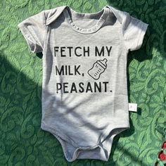 Soft Comfortable Versatile Round Neck Bodysuit For Infants One Piece Grey Black Boy Girl Infant Mother To Be Expecting Bridal Shower Pregnancy Pregnant New Mom Parents Mommy And Daddy Dad Ultrasound Baby Bump Outfit Cute Cozy Adorable Funny Fetch Me My Milk Peasant, Funny Newborn Infant Sizes: 6 Month 3 Month 12 Month 6m 3m 12m Fetch Me My Milk Peasant, Funny Sarcastic Baby Outfit Nwt Grey And Black Onesie Ideas, Funny Boy Onesies, Alternative Onesies Cricut, Baby Boy Onsies Cricut Funny, Funny Baby Onesies Boy, Funny Baby Grows, Funny Baby Gifts