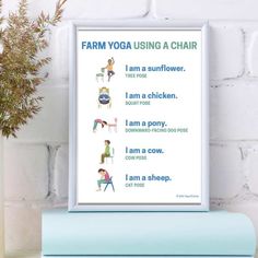 Download your FREE Farm Yoga Poses Uding a Chair | Kids Yoga Stories Farm Yoga, Chair Pose Yoga, Cow Pose, Kids Moves, Gross Motor Activities, Dog Poses, Kids Yoga, Homeschool Classroom