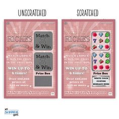 two tickets for the match and win contest, one is pink with diamonds on it