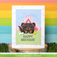 a birthday card with a bear in a tent on it's front and the words happy birthday