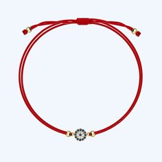 A round cz evil eye on a red string cord adjustable bracelet. Accented with gold plated sterling bead balls . Adjusts from 6" to 8" Gold plated sterling silver Clear and blue cz stones Part of our evil eye jewelry collection Adjustable Yellow Gold Evil Eye Bracelet, Red String Bracelet, Red String, Eye Bracelet, String Bracelet, Evil Eye Bracelet, Evil Eye Jewelry, Eye Jewelry, Cz Stone