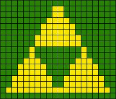 a green and yellow pixellated background with an image of a triangle in the middle