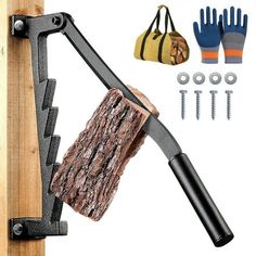 an image of a tree tool with gloves on the back and other accessories around it