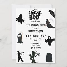 a halloween party with black and white silhouettes on the front, including ghostes