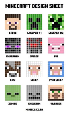 the different types of minecraft creeper faces and their names in each pixel style