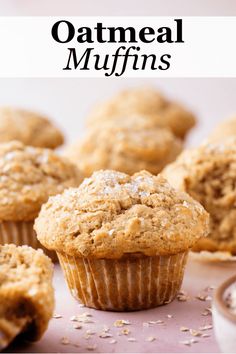 oatmeal muffins on a plate with the title in the middle