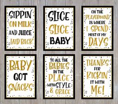 six black and gold printables for baby's first birthday, set of four