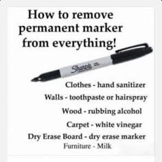 Remove Permanent Marker, 1000 Lifehacks, Cleaning Tricks, Handy Dandy, Smart Ideas, Cleaning Organization, Sparkling Clean, Cleaning And Organizing, Simple Life Hacks