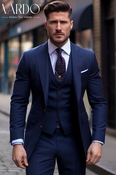 Navy Blue Three-piece Suit for Men Formal Event Attire for Every Occasion Tailored Fit, the Rising Sun Store, Vardo - Etsy South Africa Event Attire, Stylish Mens Suits, Classy Suits, Suit For Men