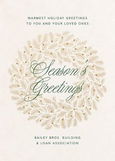 the front cover of a christmas greeting card with an image of a wreath on it