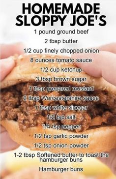 the recipe for homemade sloppy joe's is shown in this ad, with instructions on how to make it