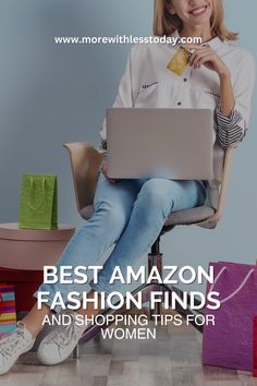 A woman holding a laptop and credit card with a text in the middle saying Best Amazon Fashion Finds and Shopping Tips for Women Best Amazon Fashion Finds, Amazon Fashion Finds, Shopping Tips, Best Amazon, Boho Beach, Affordable Clothes, Loreal Paris