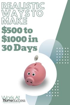 a pink pig with the words realistic ways to make $ 500 in 30 days